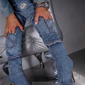 Gianmarco Lorenzi Denim-Look Over-the-Knee Boot in Blue